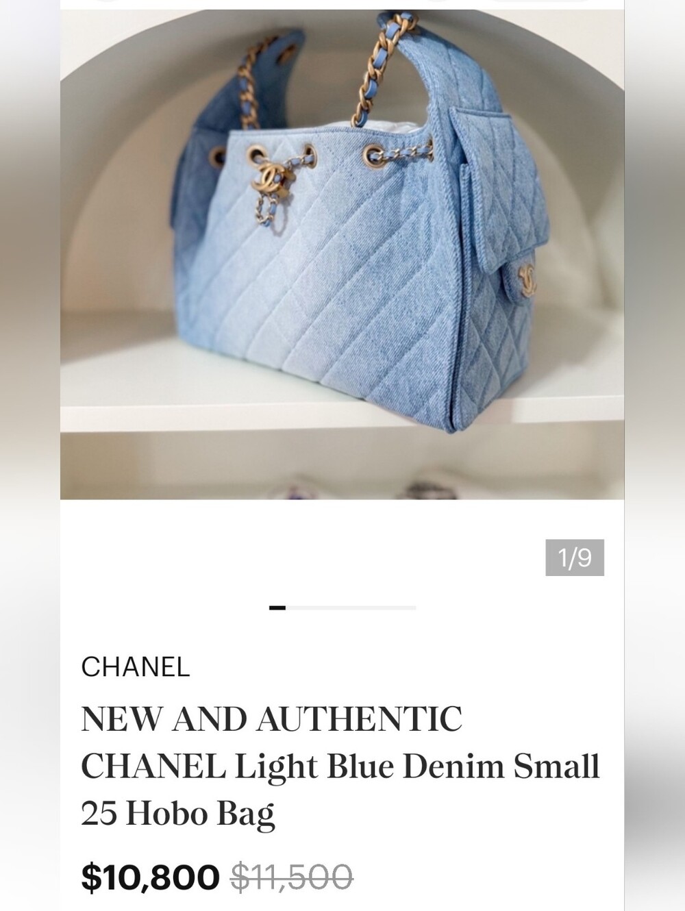 NWOT Light Blue Quilted Denim Shoulder Bag with Gold Hardware - Picture 12 of 12